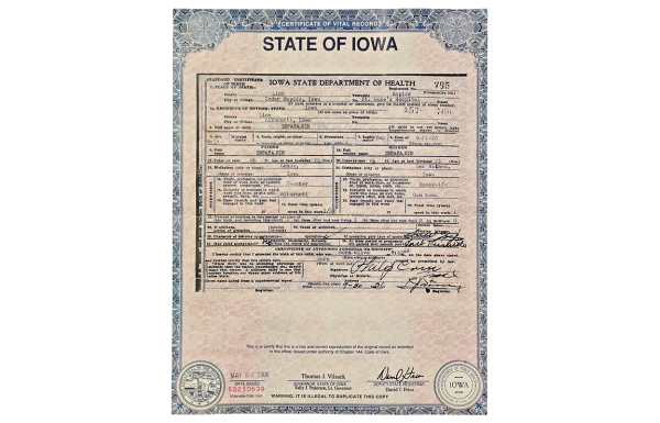 Iowa Fake Birth Certificate