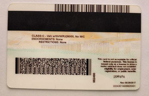 California Fake id front side