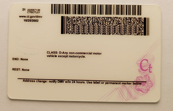 Connecticut Fake id front side