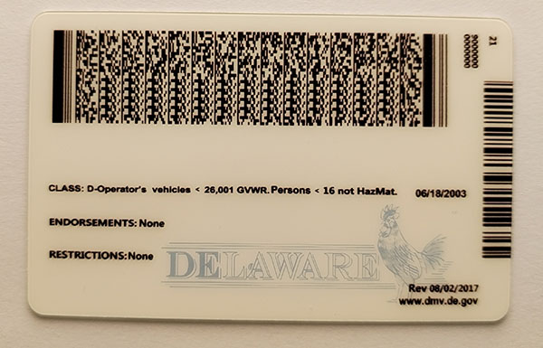 Delaware Fake id front side
