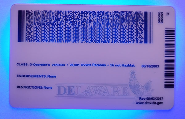 Delaware Fake id front side