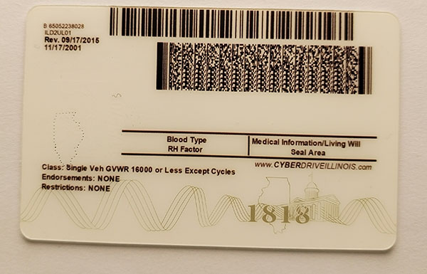 Illinois Fake id front side