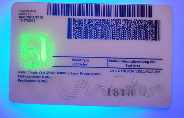 Illinois Fake id front side