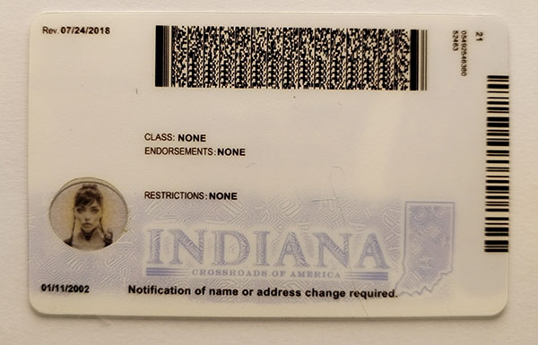 Indiana Fake id front side
