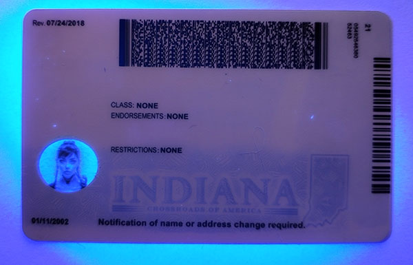 Indiana Fake id front side