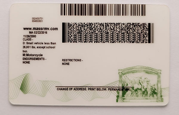 Massachusetts Fake id front side