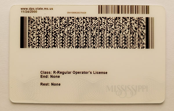 Mississippi Fake id front side
