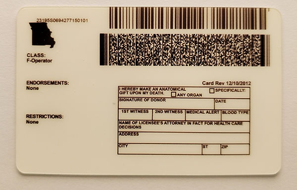 	 Missouri Fake id front side
