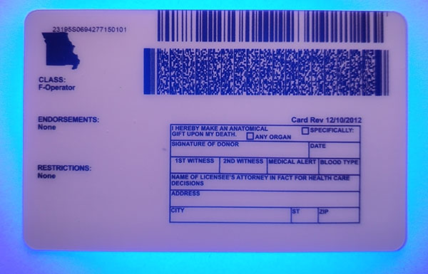 	 Missouri Fake id front side
