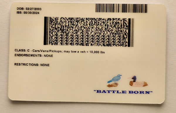 Nevada Fake id front side