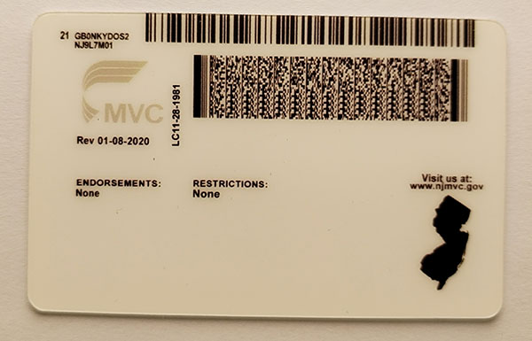 New Jersey Fake id front side