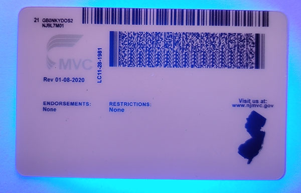 New Jersey Fake id front side