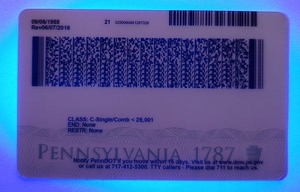 Pennsylvania Fake id front side