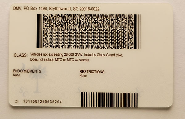 South Carolina Fake id front side