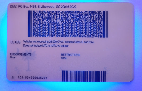 South Carolina Fake id front side