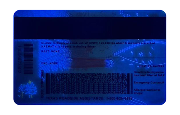 Texas Fake id front side
