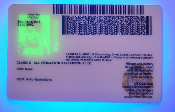 Utah Fake id front side