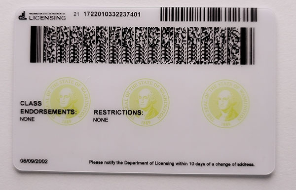 Washington Fake id front side